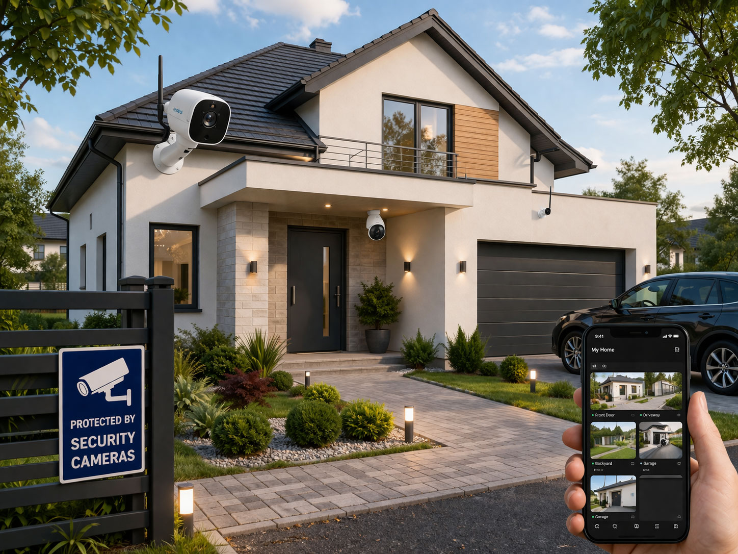 House exterior protected by security cameras